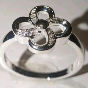 Womens High Quality 925 Sterling silver Moissanite Four Leaf Clover Ring Sz 10